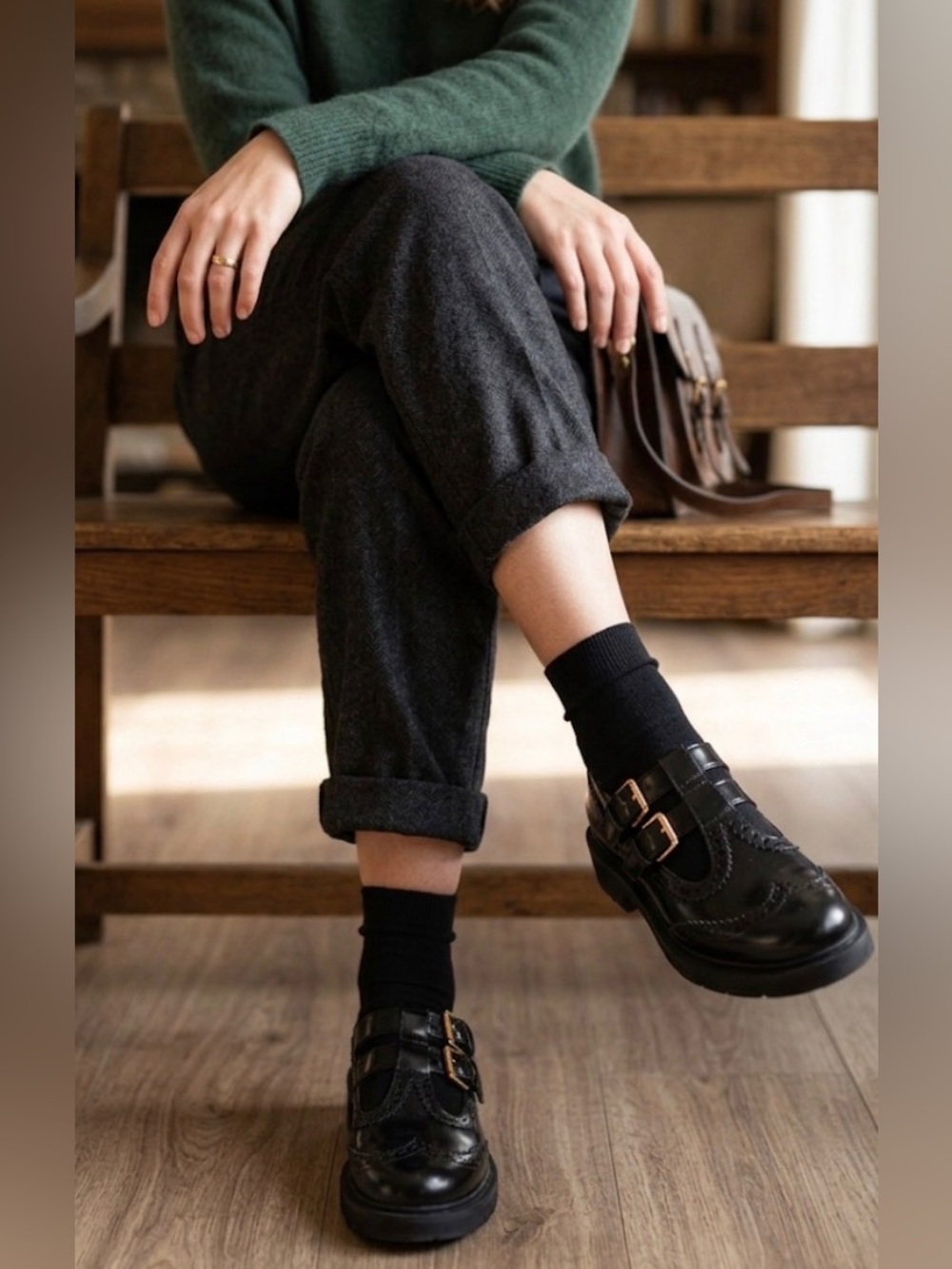 NWOT Black Double-Buckle Mary Jane  Loafers